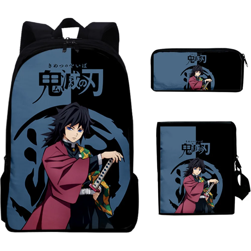 Cartoon Anime 3PCS Demon Slayer Backpack Shoulder Bag Pencil Case Kids Boys Girls Kimetsu No Yaiba Tomioka Giyuu Schoolbag