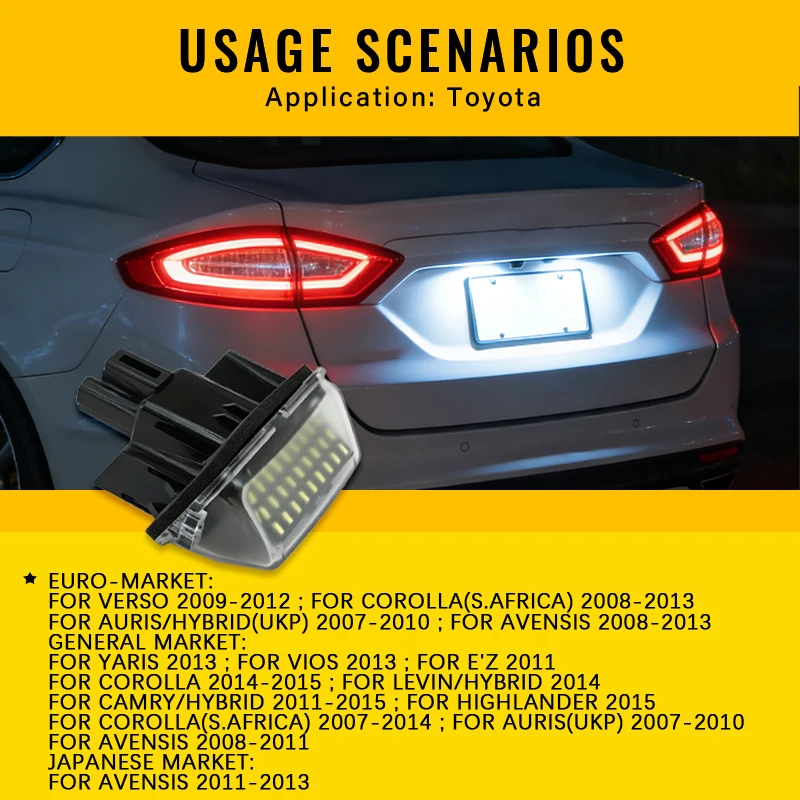 12V LED Number Plate Lamp For Toyota Yaris Camry Corolla Prius C Verso Ractis White License Plate Light Assembly view 3