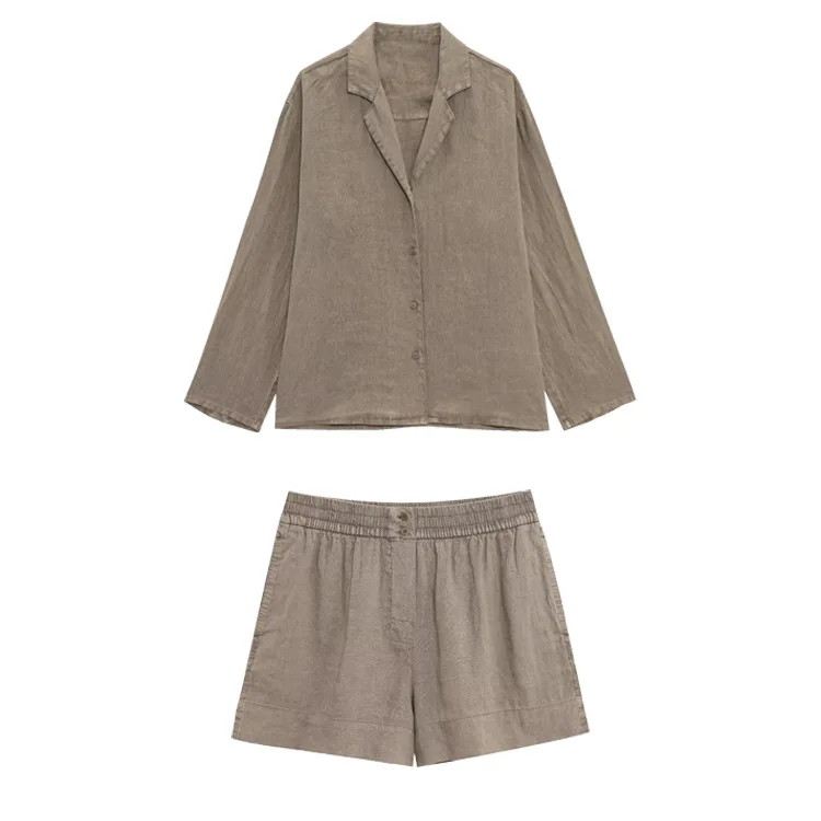 2025 Primavera Verano Casual mujeres mantequilla trajes amarillos moda Vintage cuello vuelto camisas de un solo pecho pantalones cortos elegantes