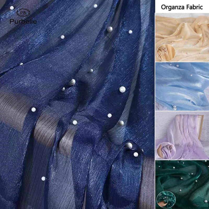 High Quality Ice Flower Organza Fabric - Beaded Pearl Organza for Wedding Dresses, Decor Instagram Aesthetic Backgrounds