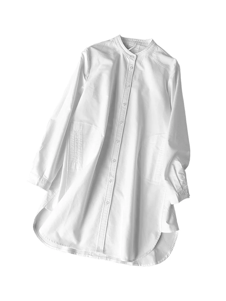 سترة نسائية كاجوال بيضاء طويلة Sve irt فضفاضة تناسب الوقوف طوق التخسيس منتصف طول سترة مفتوحة تصميم علوي الإحساس ربيع 2025