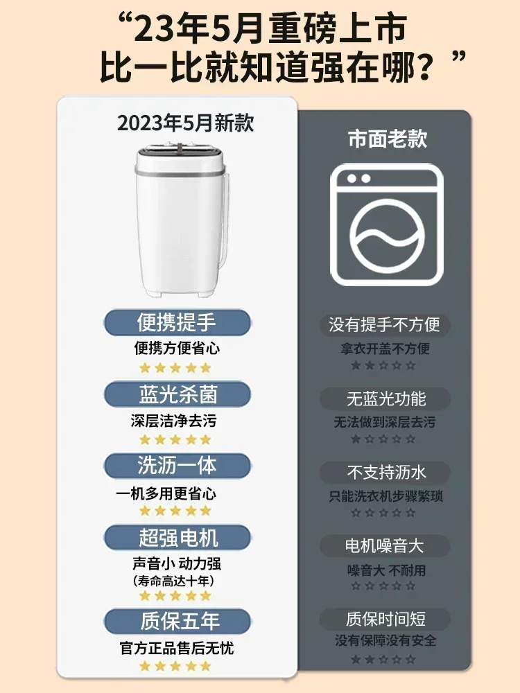 Small Integrated Upgrade capacity Mini Washing Machine, Household Semi-automatic Single Tube Barrel Washing Machine.