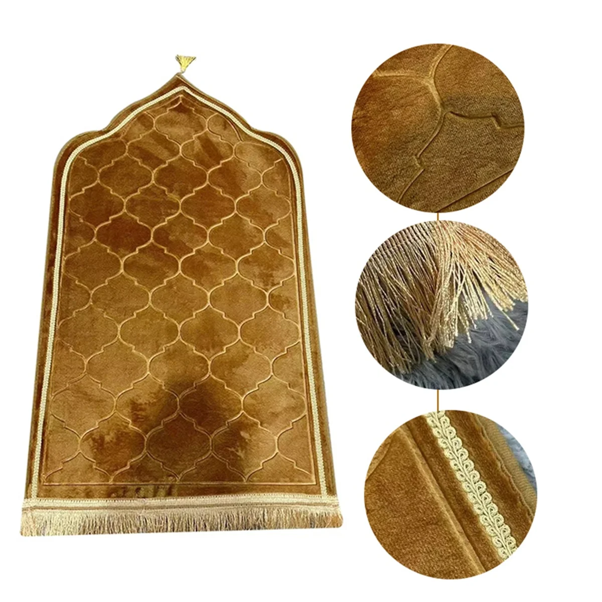 Muslim Prayer Rug Portable Travel Worship Mat Ramadan Non-Slip Carpet Embossing Floor Carpets Champagne Color