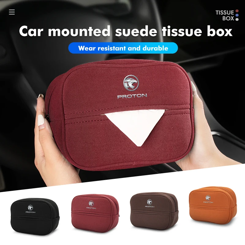 Caja de pañuelos de gamuza para coche, bolsa de almacenamiento universal para pañuelos, para Proton X50 X70 SUPRIMA S SAVVY SATRIA SAGA PREVE IRIZ Waja