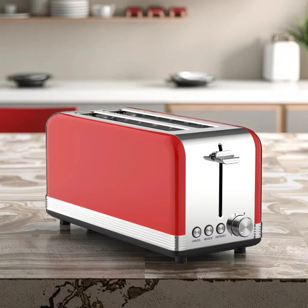 

Long 4-Slice Stainless Steel Electric Toaster Automatic Pop-Up Variable Browning Control for Bagel/Waffle Use OEM