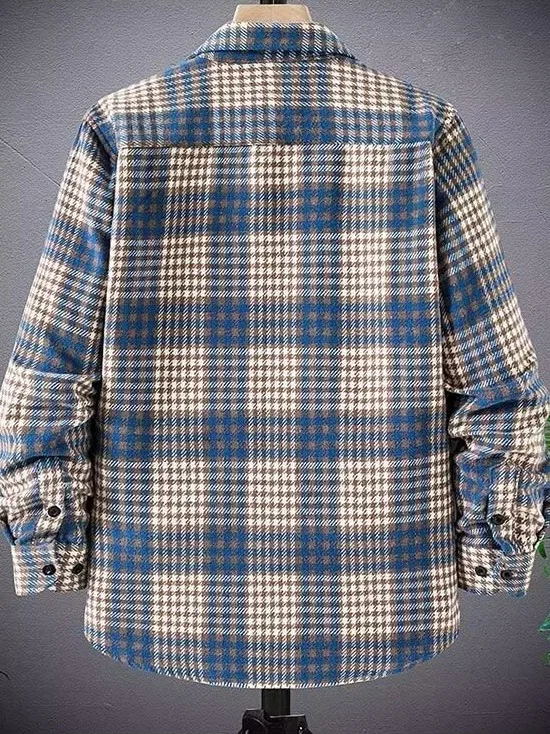 Thiened Plaid irt Autumn Winter Men's Korean Version Trend Outerwear Double ket Versatile Woolen Coat irt