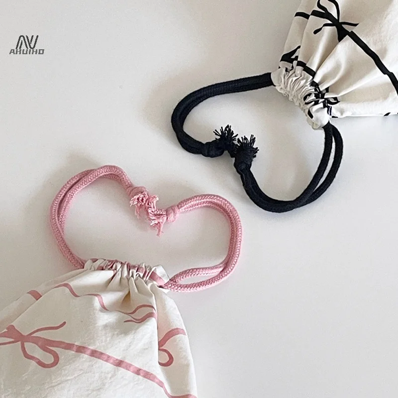 Mini sac à cordon de proximité rayé avec nœud papillon pour femmes, rangement cosmétique, poudres, portefeuille doux Kawaii String, mini sac de