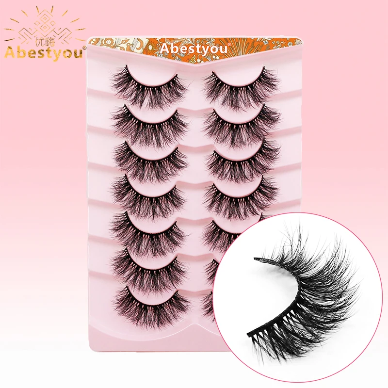 Abestyou 7Pairs Cilios 8d Lashes Mink Fluffy Messy 18mm Thick Wispy Fake Eyelashes Extension Kit Packaging Wholesale Makeup tool