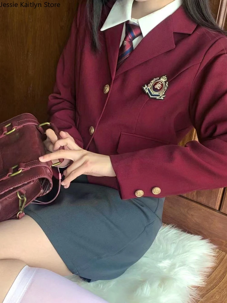 Japanische kawaii schüler uniform frauen koreanische college-mädchen cosplay jk uniform herbst blazer mantel und mini graurock set