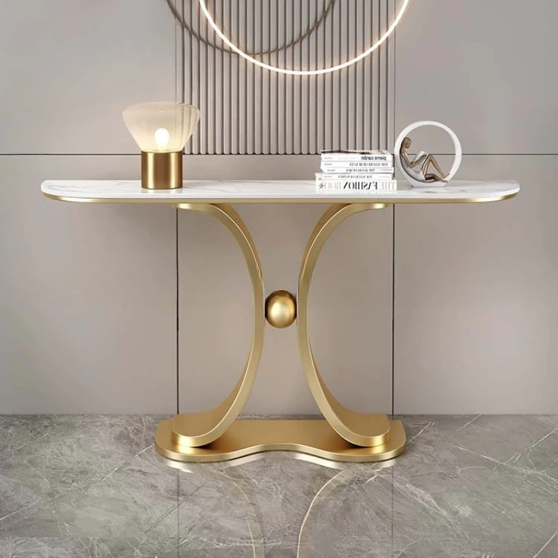 

Italian light luxury slate entrance table with ball entrance cabinet modern simple against the wall