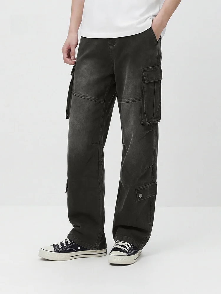 

Semir Men's Classic Straight Leg Jeans Summer Faionable Loose Fit Multi-ket Workwear Drapey Long Trousers Casual Cotton ...