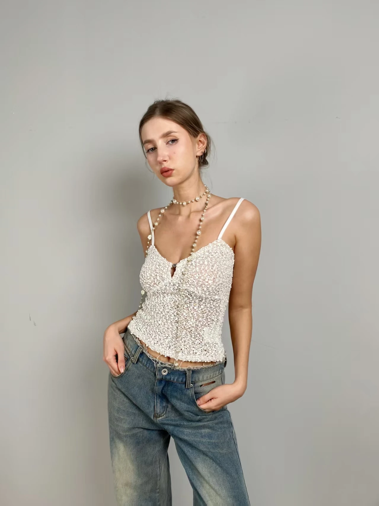 

Комплект JQWENTION Galaxy Fall: Сексуальный облегающий топ с пайетками и длинными рукавами, V-образный вырез, для женщин, на осень-зиму-весну