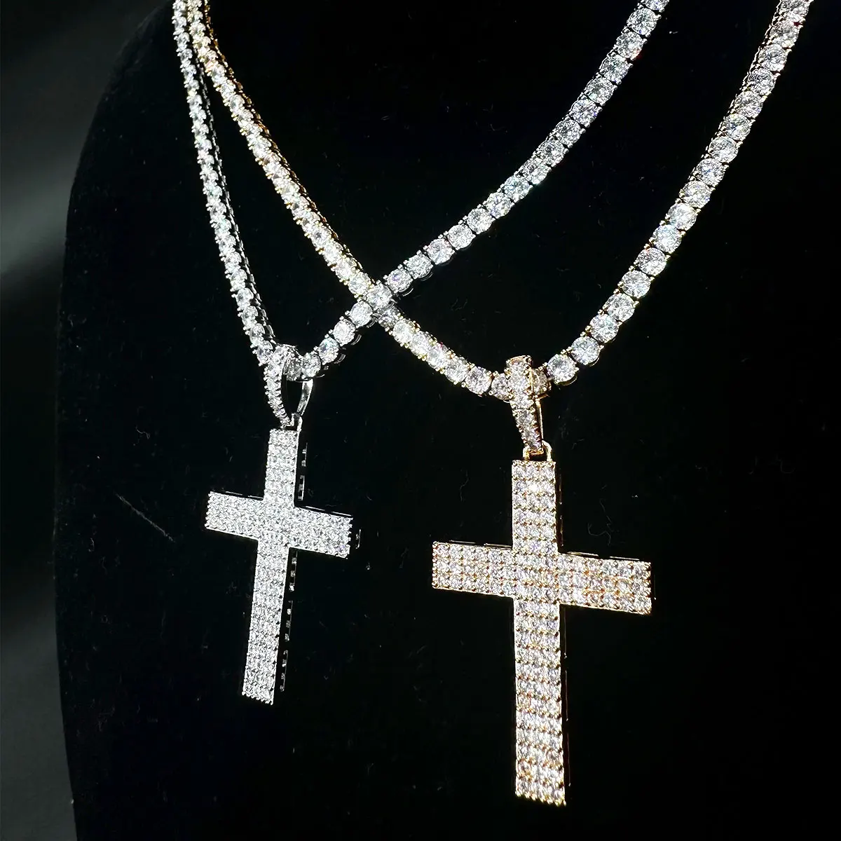 Prong Setting Cross for Men Iced Out Real Gold Plated Necklace Chain Hip Hop Jewelry