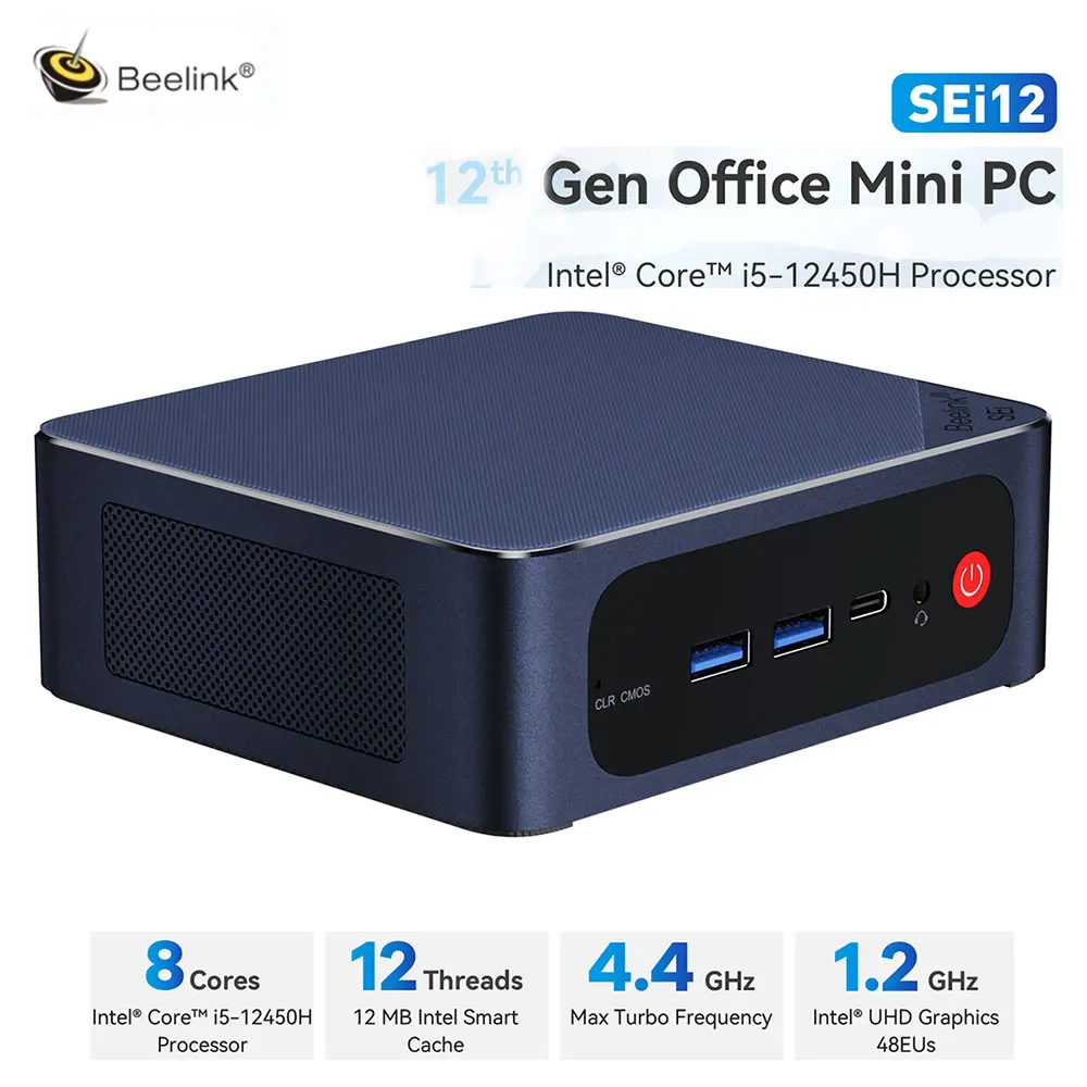 Beelink SEi12 Intel 12th Gen i5-12450H Mini Pc 16G DDR4 3200MHz 500G 1T SSD Wifi6 Type C BT5.2 PCle4.0 Desktop Gaming PC