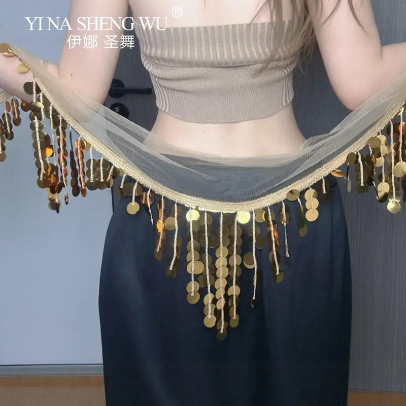 Pretina con borlas de lentejuelas para mujeres y niñas, danza del vientre, danza Jazz, cinturón de Hip Hop, accesorios de cintura, trajes de danza del vientre, accesorio 3colo