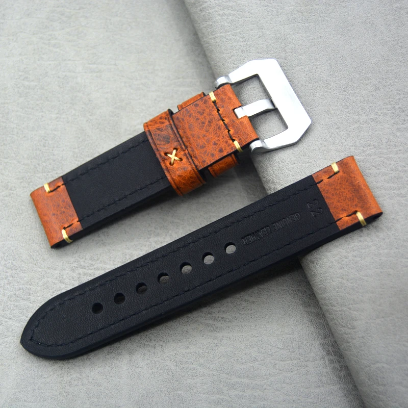 Fashion Yellow Brown Thick Men 20mm 22mm 24mm 26mm Genuine Leather Watchband Wristband For Watch Garmin Fenix3 Panerai Strap