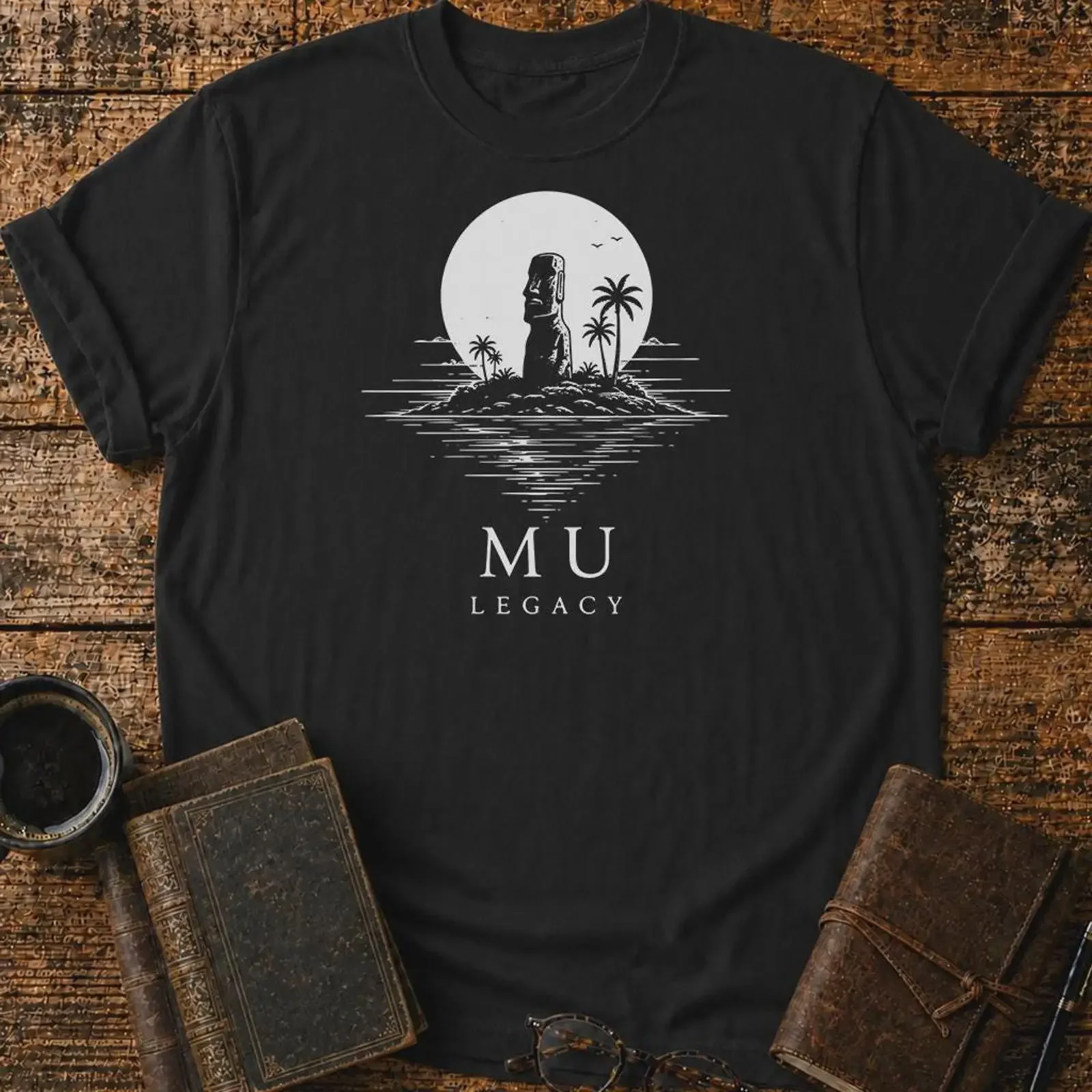 Mu Legacy T Shirt Lost Continent Moai Ancient Pacific Mystery  vintage Washed Slightly Comfortable Stretched Breathable Unisex