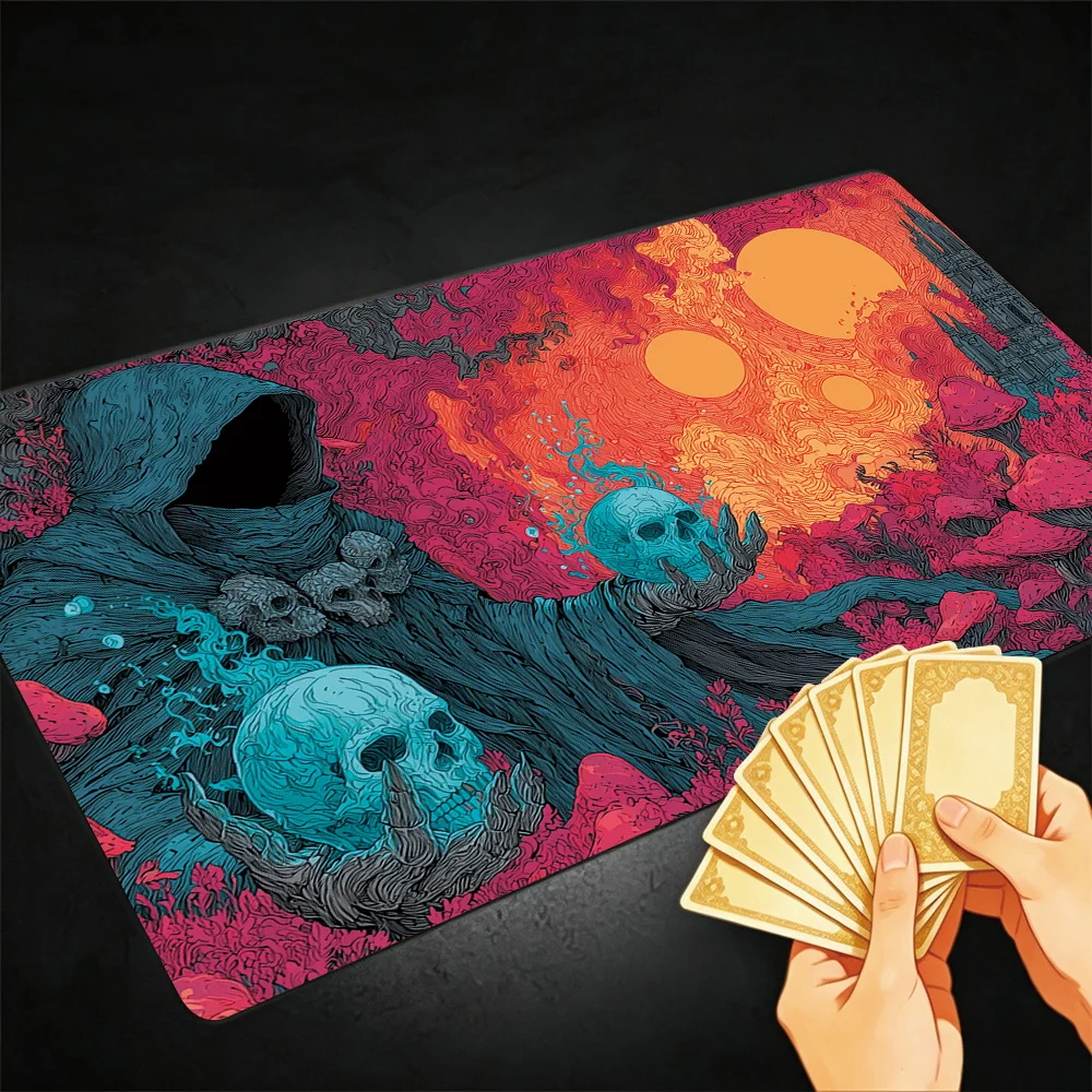 Mysterious Skeleton Warlock TCG Playmat Magic Playmat Gathering Gaming Mat with Stitched Edge Anti-slip base Trading Card Game