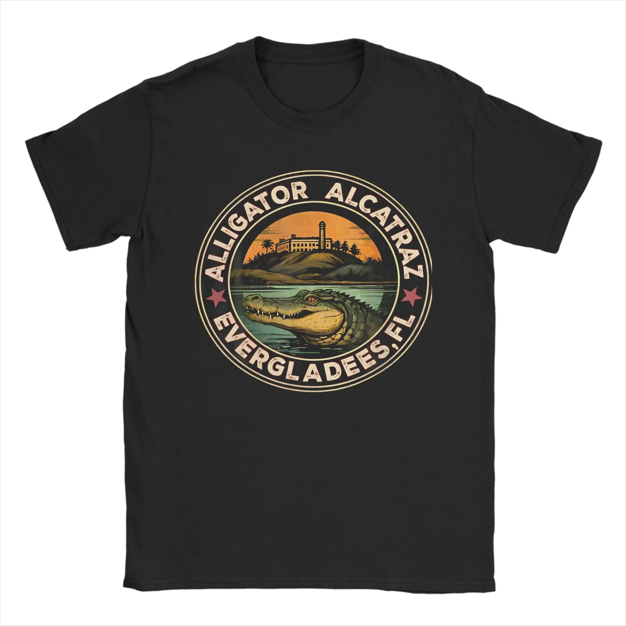 

Men's Alligator Alcatraz Florida Everglades Parody T Shirts 100 Cotton Top Tees Summer T Shirt Crewneck Tshirt Plus Size 5XL
