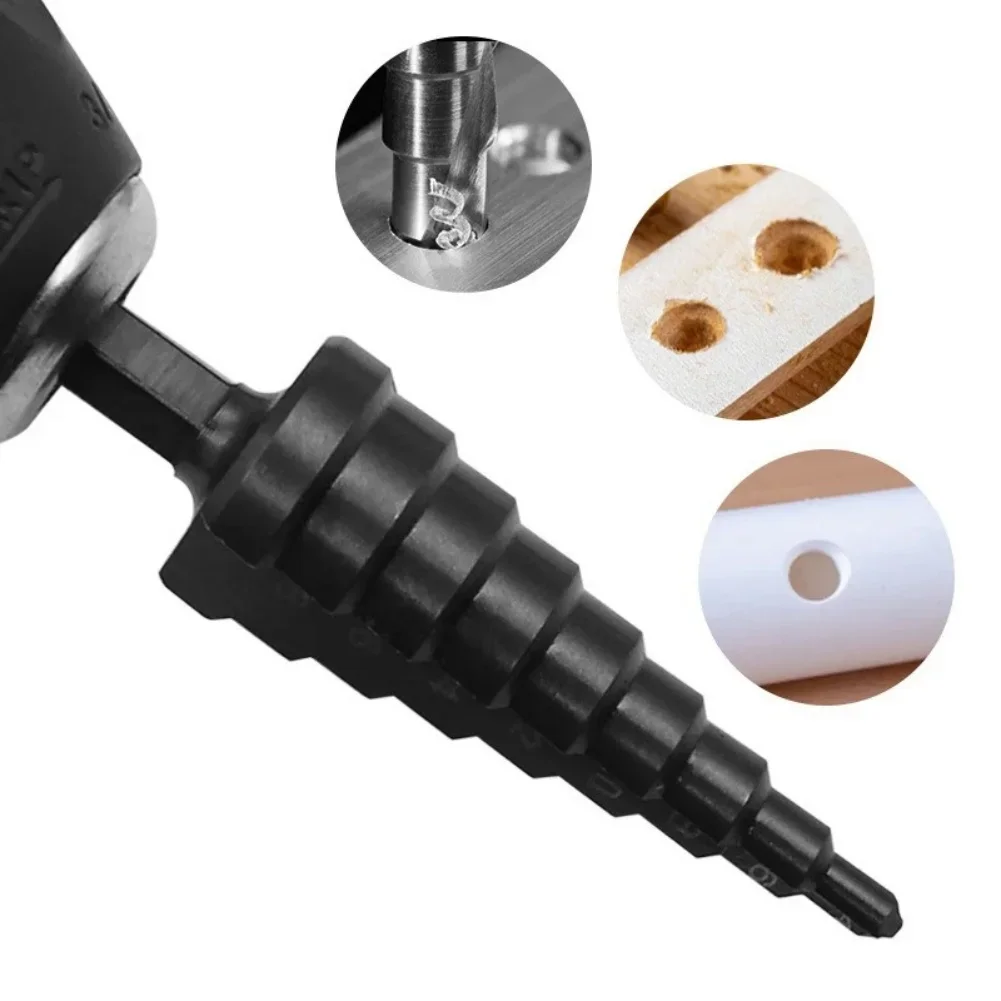 3 قطعة خطوة مثقاب الخشب HSS سداسية عرقوب مستقيم الأخدود الأسود خطوة مثقاب الخشب 3-12/4-12/4-20/4-32 مللي متر التوسيع برج أداة الحفر مجموعة