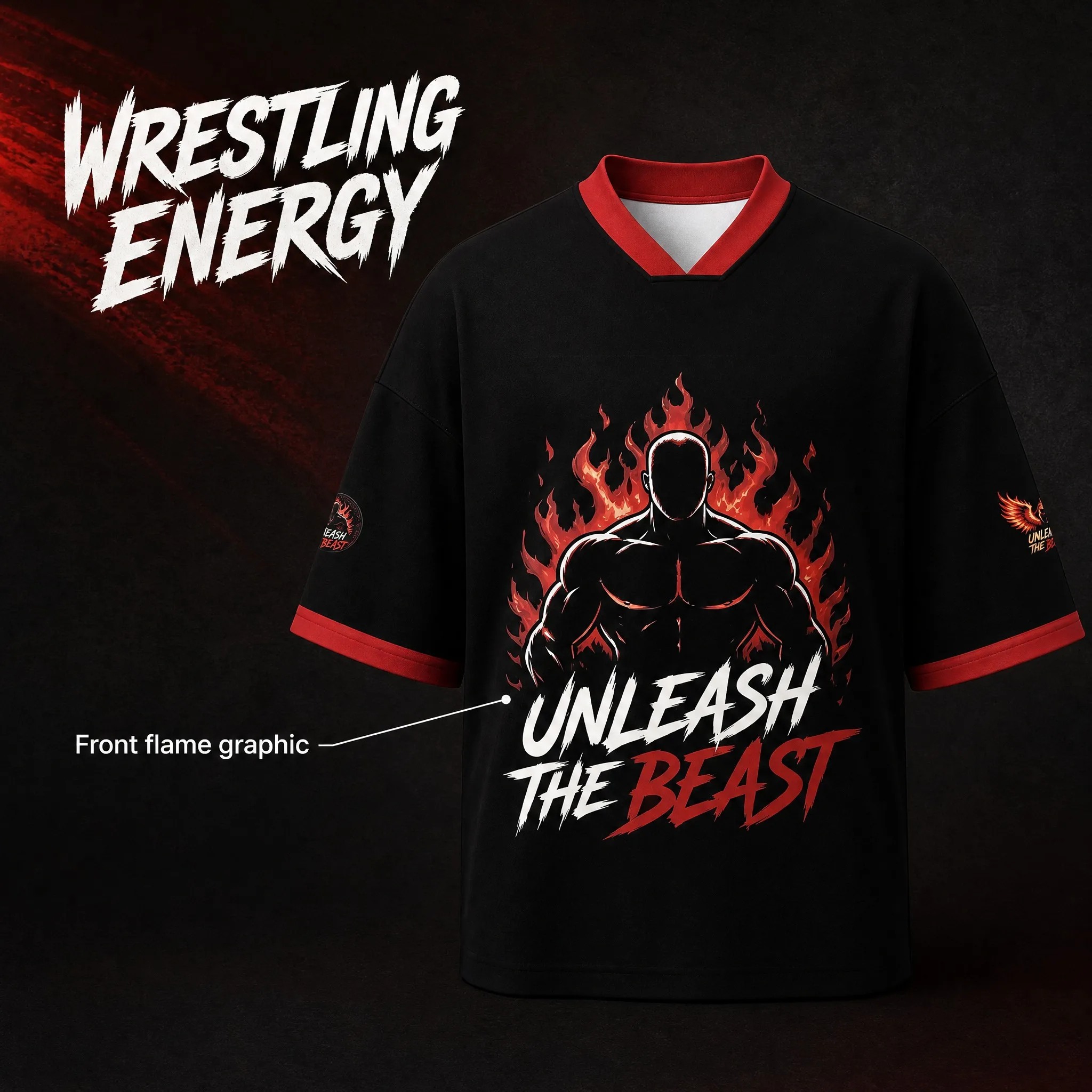 Men's Release Beast V-neck Flame Muscle Print Fearless Wrestling Sports Short Sleeve Street Wear Short Sleeve T-shirt