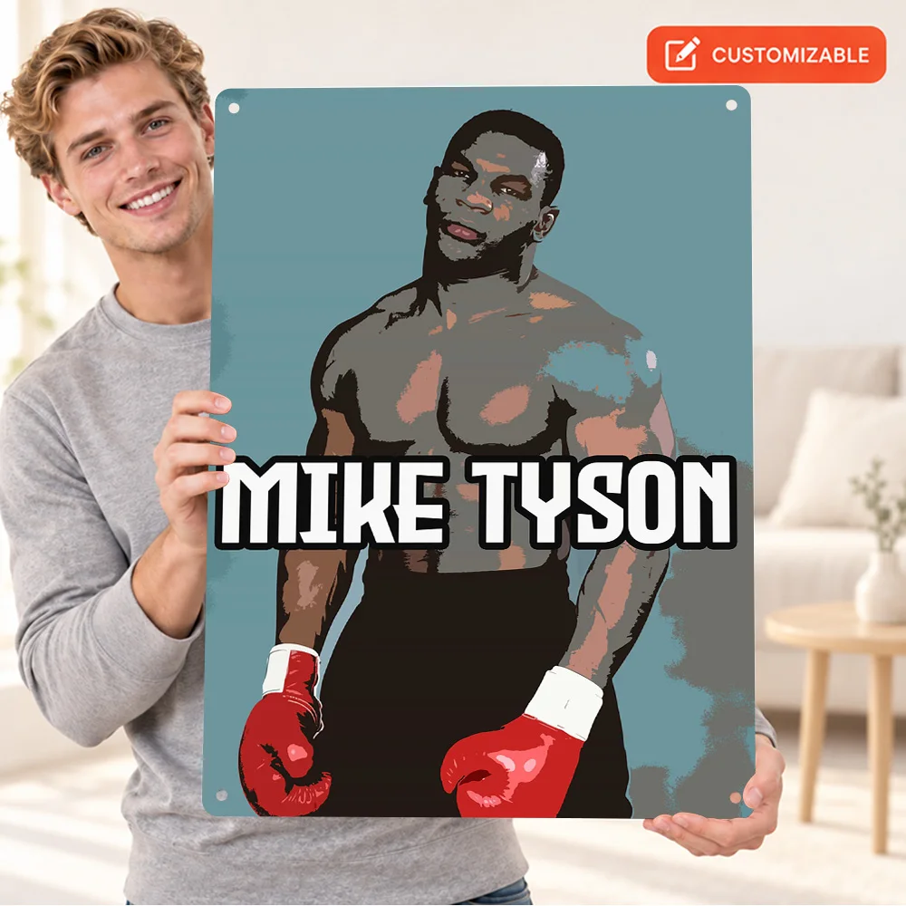 Mike Tyson Boxing Textured Metal Poster Customized Aluminum Sign Vector Illustration Wall Art For Home Office Sports Fan Gift