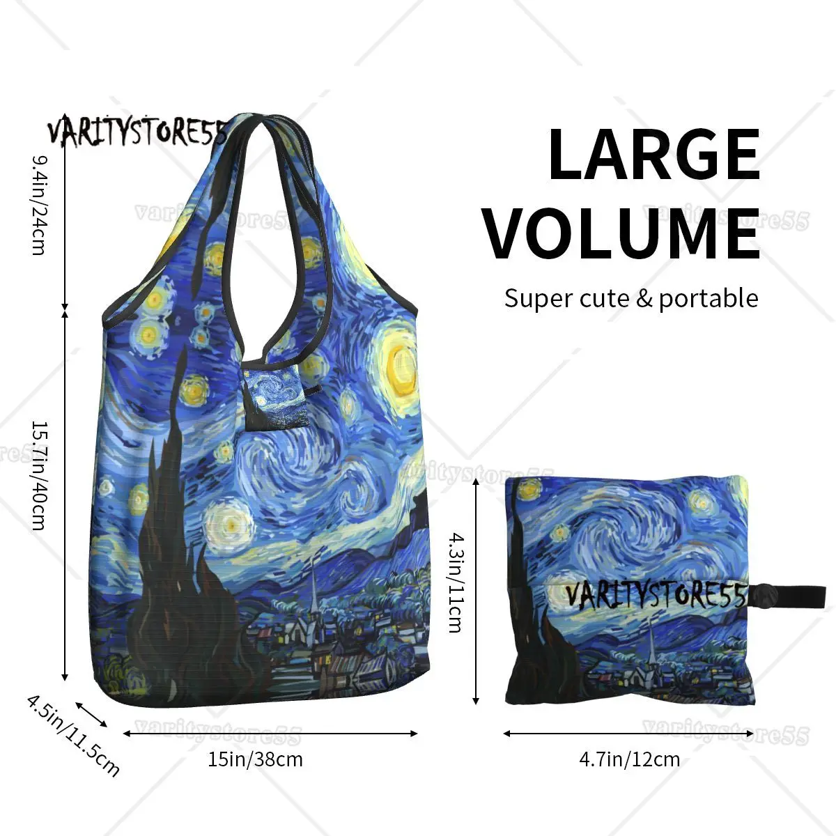 Reusable Van Gogh Painting Shopping Bags for Groceries Foldable Starry Night Grocery Bags Washable Sturdy Large Tote Bags