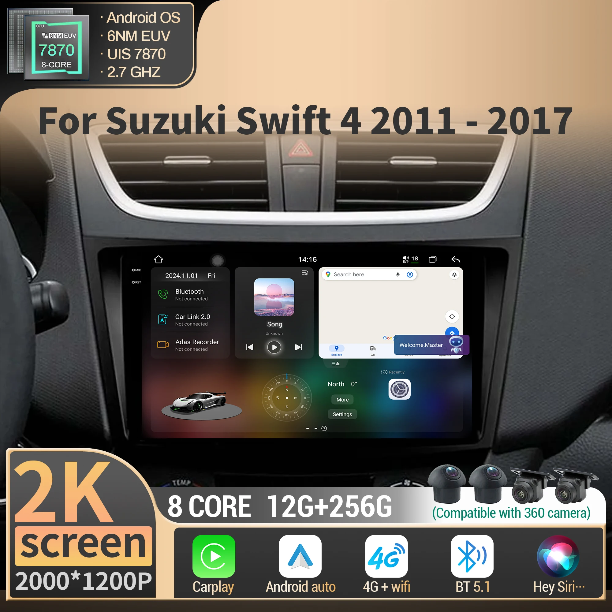 

For Suzuki Swift 4 2011-2017 Car Radio Multimedia Android Wireless BT CarPlay Navigation Stereo 4G GPS CPU 7870 Head Unit Screen
