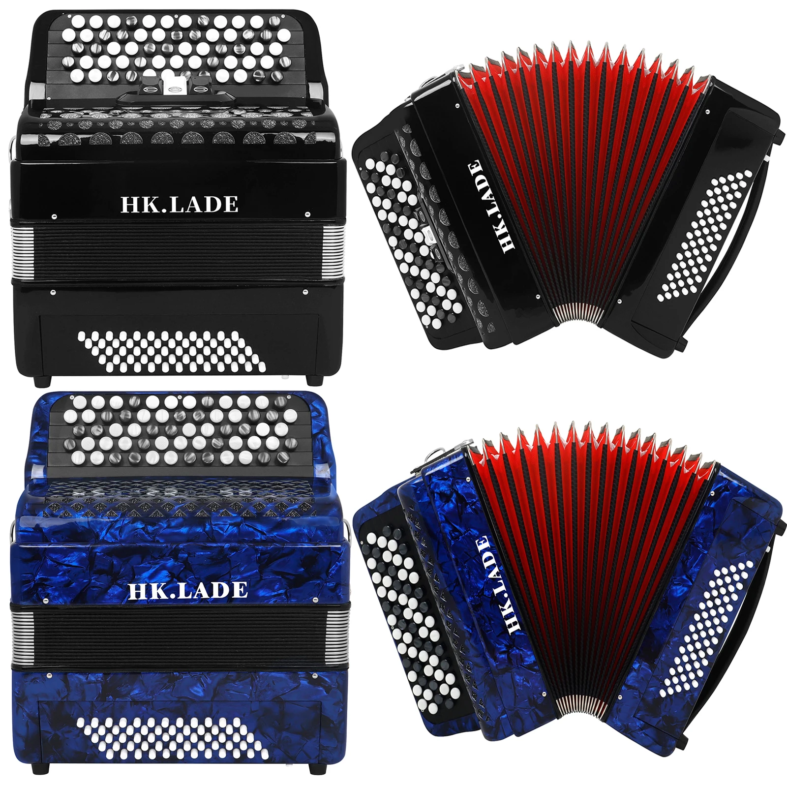 

HK · LADE Black/Blue Accordion 60 Key 62 Bass 3 Keyboard Voice Professional Bayan Accordion for Performance Keyboard Instrument