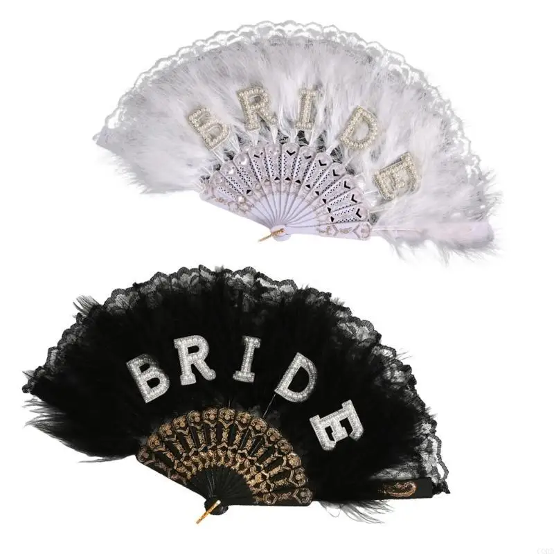 Cordón decorativo, abanico plumas para novia, encaje ligero, accesorios fotografía esenciales para fiesta boda,