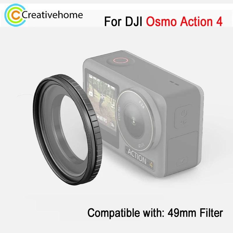 PULUZ 49mm Lens Filter Adapter Ring Frame For DJI Osmo Action 4 Camera Metal Filter Holder Accessories