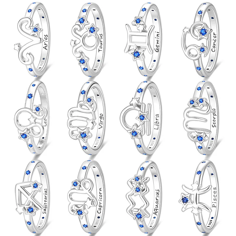 

2026 New Original 925 Sterling Silver Twelve Constellation Series Zircon Ring For Women Fit Wedding Party Jewelry Gifts
