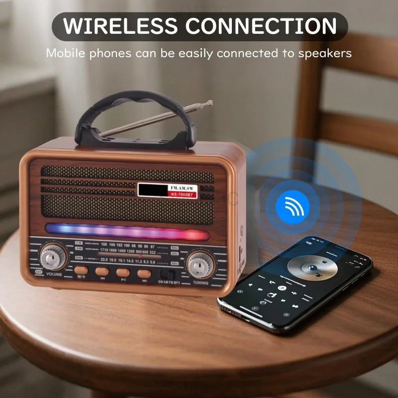 Mini Vintage Radio Bezprzewodowe Przenośne Wzmocnienie Basów Wbudowane Głośniki Hd Odtwarzacz Mp3 Radio Fm Dysk U Karta TF Głośnik Bluetooth