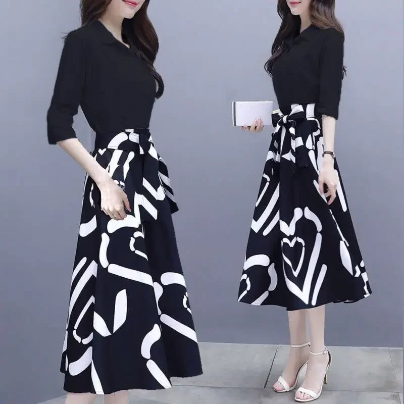 Abito femminile Stile coreano Abiti a maniche lunghe da donna estivi di alta qualità Nuovo in una linea Elegante festa allentata 2025 Moda G Y2k X