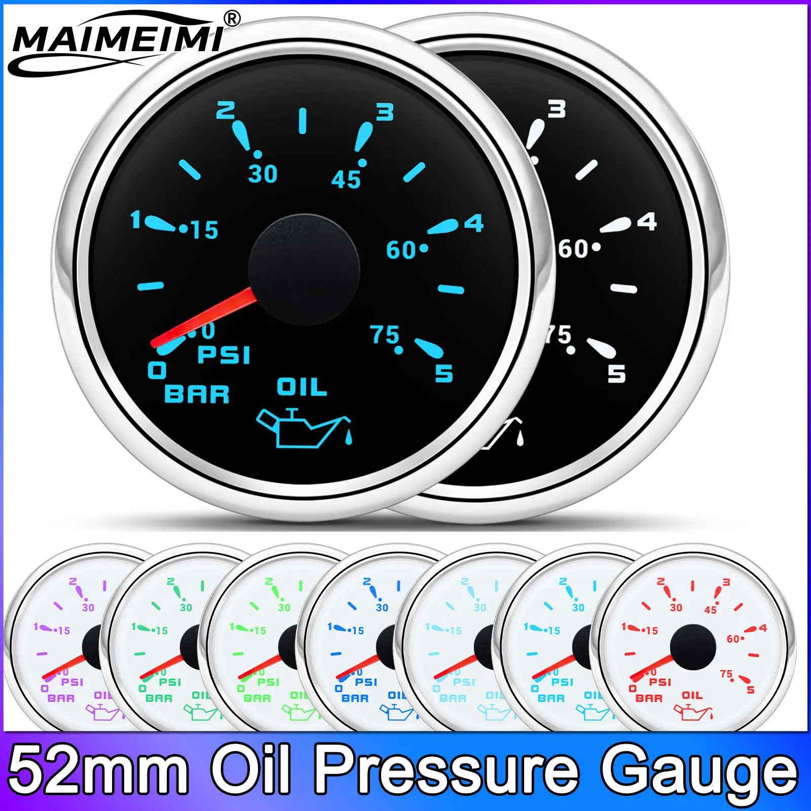 

Automobile Oil Pressure Gauge 52mm Oil Pressure Instrument 0-75 PSI 0-5 Bar Oil Press Gauge for Car Boat Interior Parts