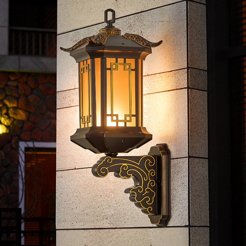 Outdoor wall lamp Waterproof garden lamp Super bright mid-ancient style outdoor villa entrance Balcony wall exterior wall lamp o
