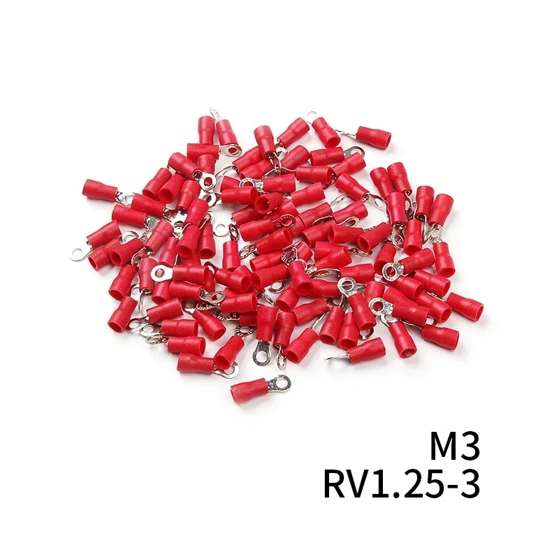 100/50/10Pcs RV1.25 M3-M8 Red Ring Crimp Terminals Insulated Electric Cable Wire Connectors 22-16AWG Set