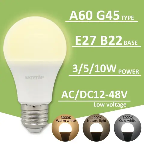 12 Volt LED Bulb E27 1-20PCS 12V-48V LED Light Bulb Low Voltage 12 Volt AC DC Light Bulb Warm Cold White E27 B22 24V 32V 36V 48V Off Grid Light Bulb