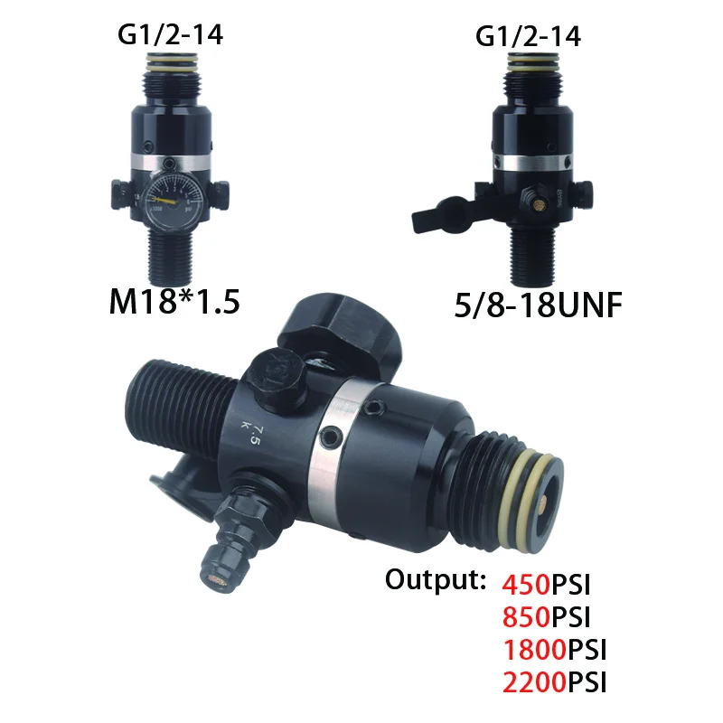 

HPA 360° Rotatable Gauge & Outlet Pressure Regulator Output 450PSI 850PSI 1800PSI 2200PSI Scuba Relief Valve For Diving Aquarium