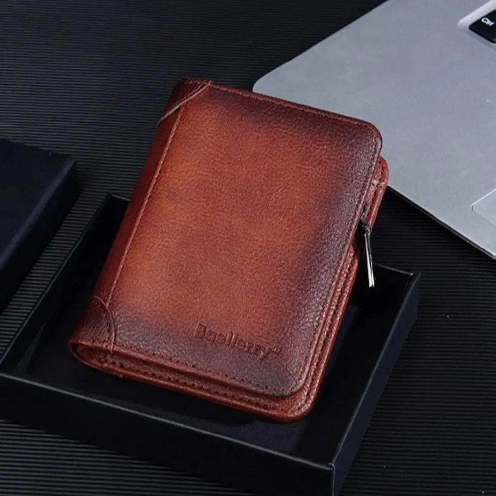

Fashion Business Men's Wallet Zipper Vintage Male Card Holder Pure Color Inserts Coin Purse For Men and Women