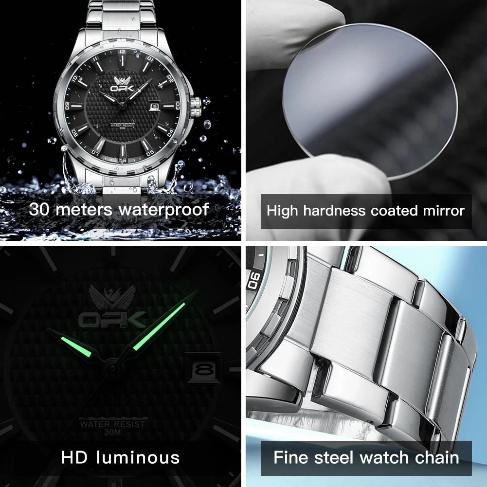 OPK 6037 Wristwatch for Men Fashion Trends Stainless steel Waterproof Luminous Watches