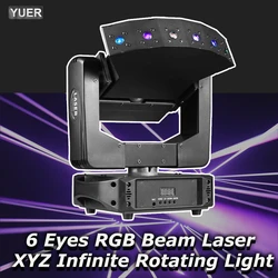 6 Eyes XYZ Stage Effect Infinite Rotation RGB Laser Bar Beam Lighting for DJ Disco Party Wedding Moving Head Projector DMX512