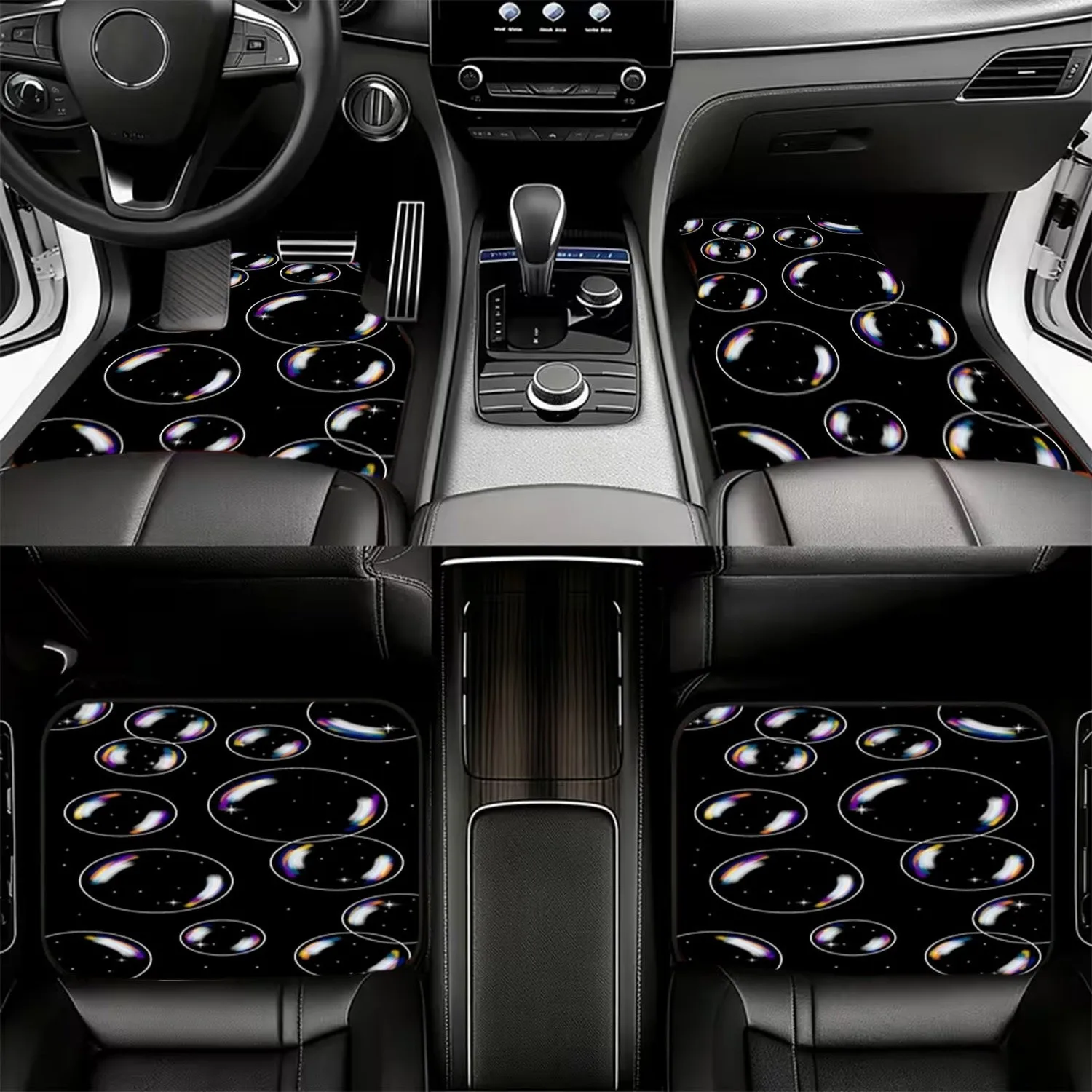 4pcs Starry Bubble Design Car Floor Mats | Polyester, Universal Fit, Lightweight & Flexible, Cosmic Pattern Style, Easy To Insta