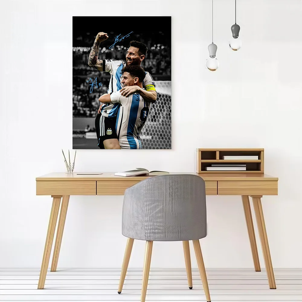 Messi and Alvarez Celebrate Poster Canvas Wall Art Personalized Print Modern Painting Perfect Gift for Vintage Decor Living Room