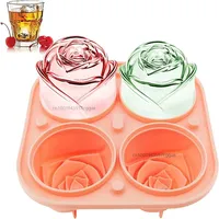 3D Large Ice Cube Trays 2.15Inch Rose Ice Molds 4 Giant Cute Flower Shape Ice Silicone Mould For Cocktails Juice Whiskey Freezer