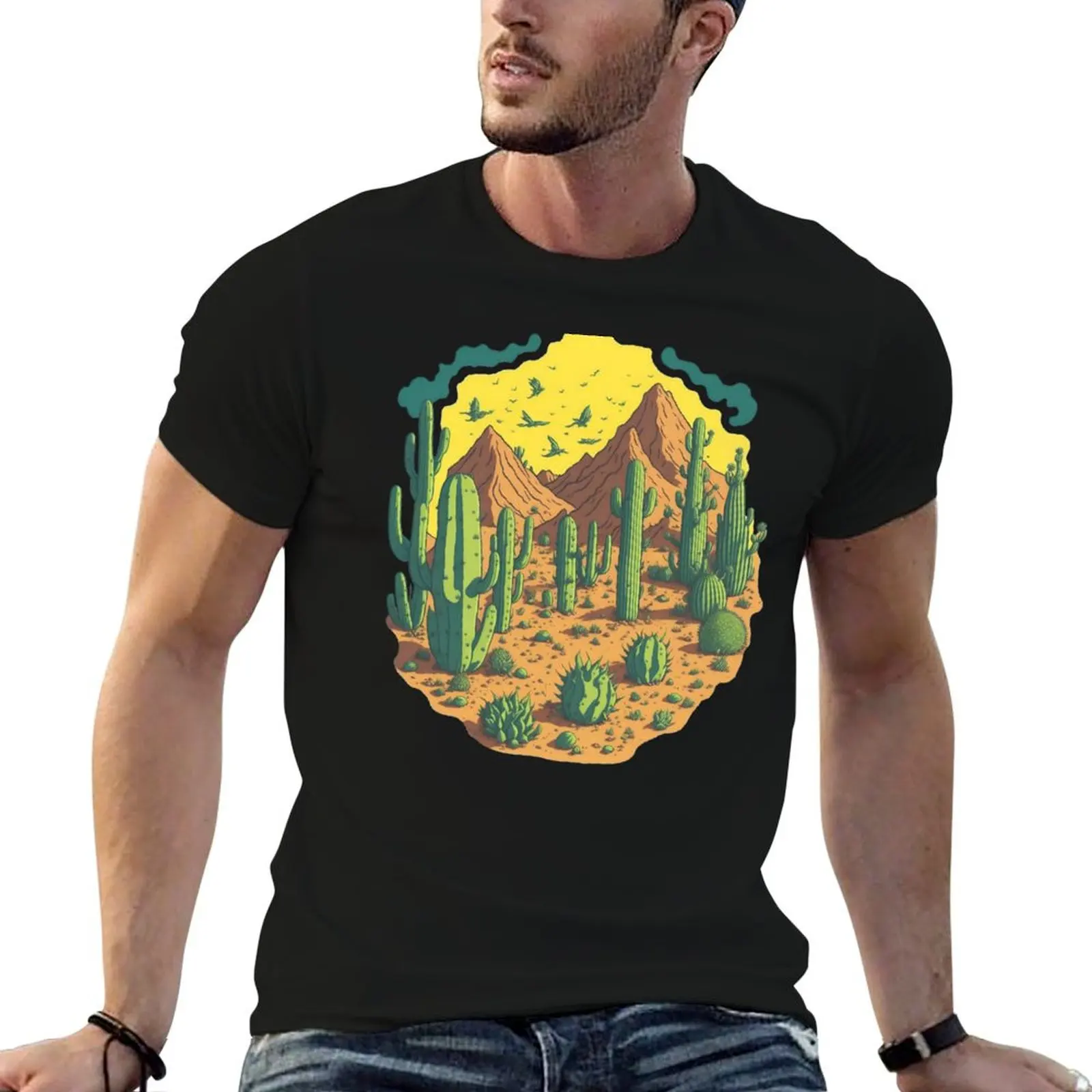 Vintage Cacti in the Desert T-Shirt custom shirt vintage t shirts summer top for a boy men graphic t shirts