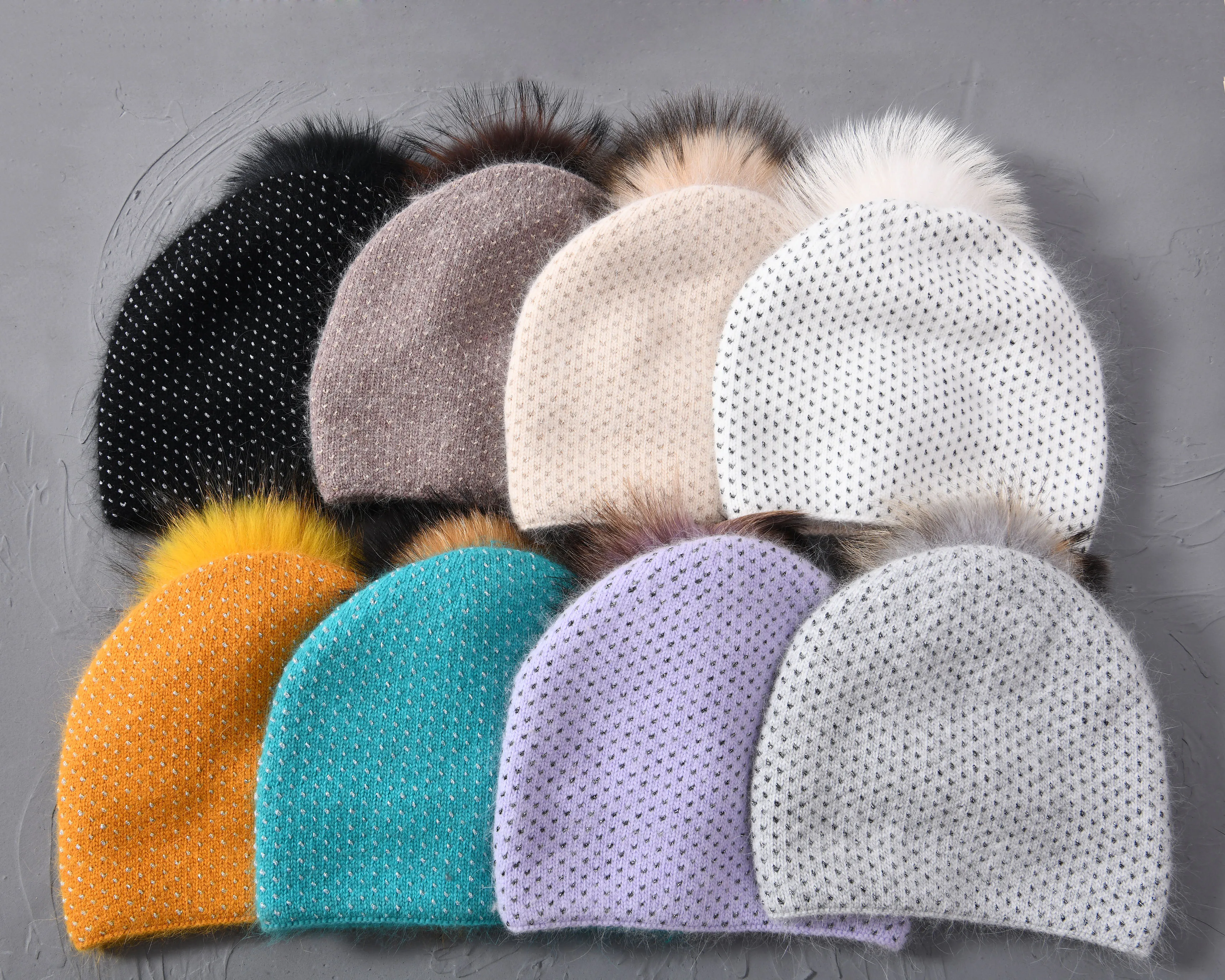 Jaxmonoy Winter Beanie Hats For Women Cashmere Knitted  Bonnet Big Raccoon Fur Pompom Laides Fashion Cap With Sparkle Female New