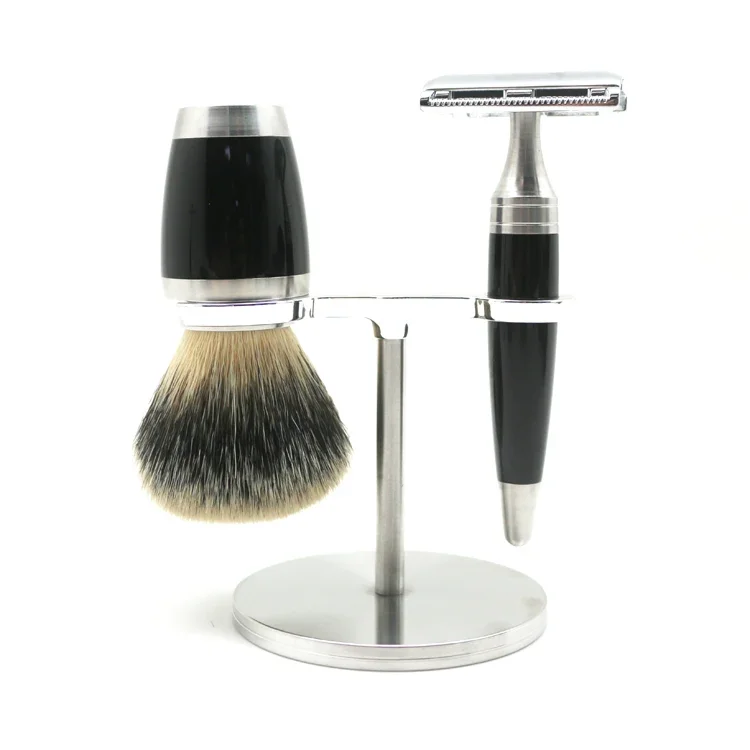 2024 JDK High Quality Luxury Double Edge Safety Razor and Badger Hair Brush Shaving Set Stainless Steel Stand for Men