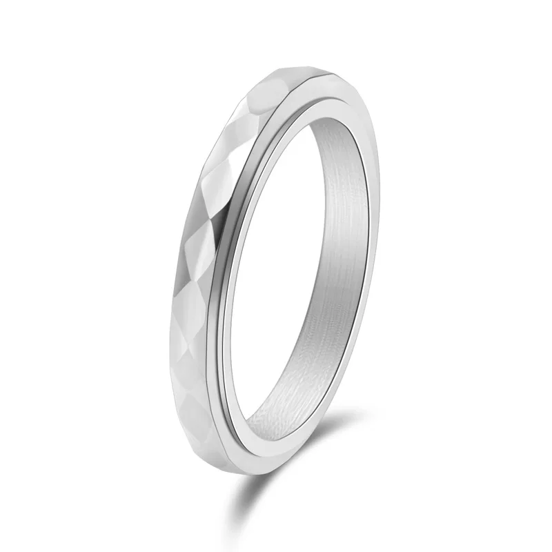 3 mm dünner, facettierter Spinner-Ring aus Edelstahl für Damen und Mädchen, Größe 5–12