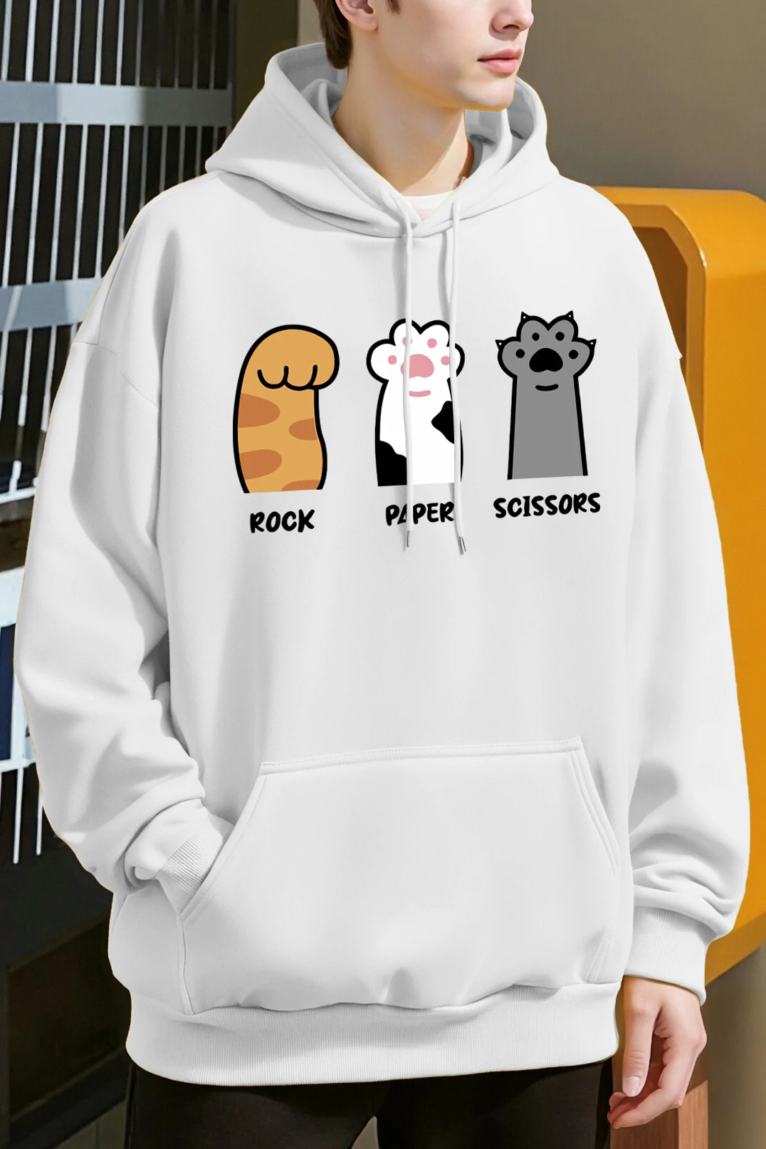 Rock Paper Scissors Cat'S Claws Design Herren Hoody Pocket Casual Hoodies Fashions Herbst Pullover Soft Tops Warmer Fleece Hoodie